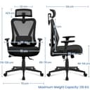 Yaheetech Poltrona/Sedia Ufficio Scrivania Ergonomica Lombare Schienale Reclinabile Bloccabile tra 90° e 130° a Rete Traspirante Braccioli Poggiatesta Regolabili a Ruote Girevole Nera - 3