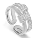Meissa Anillo doble de mujer de plata 925 ajustable diseño ancho y apilable con circonita joyería elegante en oro y plata regalo para aniversario cumpleaños San Valentín anillo hecho a mano, Plata - 1