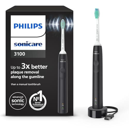 Philips Sonicare serie 3100, cepillo dental eléctrico, sónico, sensor de presión y temporizador, negro, HX3671/14, Negro