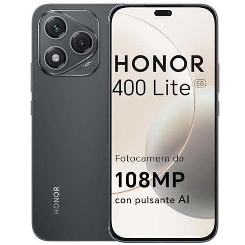 HONOR 400 Lite Smartphone 5G Dual SIM NFC, 8GB RAM 256GB Memoria, 108MP con pulsante AI telefono Android 15, 6.7 pollici AMOLED Eye-Care Display, 5230 mAh,IP64&SGS, Velvet Black [Versione italiana]