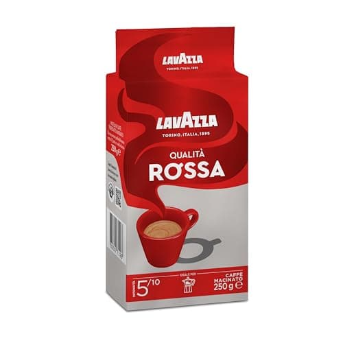 Lavazza, Qualità Rossa, Café Molido Natural, Ideal para Cafetera Italiana, de Filtro y Francesa, con Notas Aromáticas de Chocolate, Arábica y Robusta, Intensidad 5, Tueste Medio, 250 g