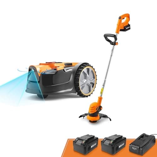 Lawnmaster OcuMow®16 Robot cortacésped sin Cable perimetral y cortabordes à bateria, Corta de 200 a 300 m² de césped con 2 baterias Completamente cargadas Evitaciόn obstáculos, bajo Nivel de Ruido