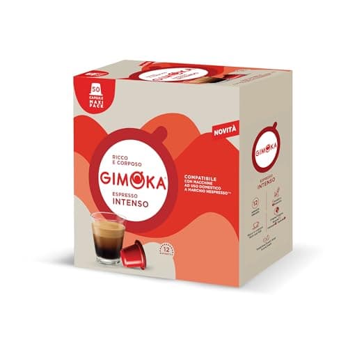 Gimoka, Espresso Intenso, Intensity 12/13, 50 Capsules Compatible with Nespresso System, Full-bodied and Round, Arabica Blend, Roasted Chocolate Notes, Spicy and Dried Fruit Aftertaste