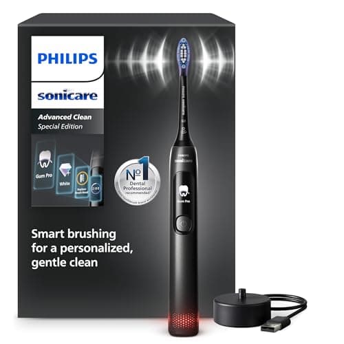 Philips Sonicare AdvancedClean Limited Edition, Spazzolino elettrico - schermo smart, sensore di pressione, promemoria sostituzione testina, 5 modalità di spazzolamento e SmarTimer, nero, HX3792/11