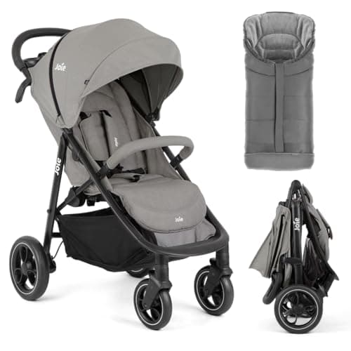 Joie Litetrax Set de Carrito Bebé con Saco Térmico | Silla de Paseo Ligera y Compacta con Suspensión Flex - Plegable con una Mano - Capota UV 50+ - Ruedas Antipinchazos - Pebble