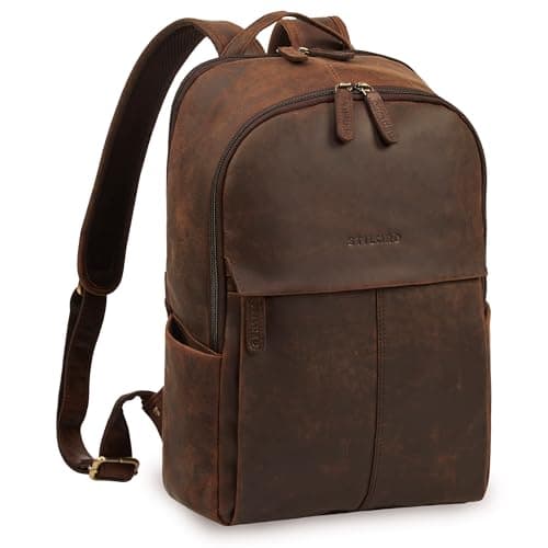 STILORD Marino Elegante Mochila Cuero Genuino para Hombre y Mujer Mediano - Mochila Universidad 13-14 Pulgadas Mochila Portátil Cuero - como Mochila City antirrobo Color:Zamora - marrón