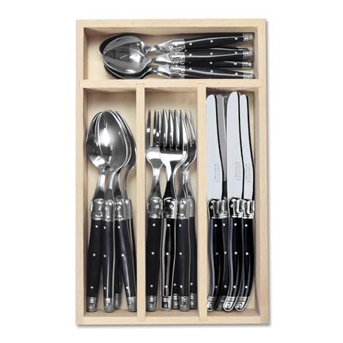 Andre Verdier Laguiole 24 Piece Cutlery Set in Wooden Display Box, Black