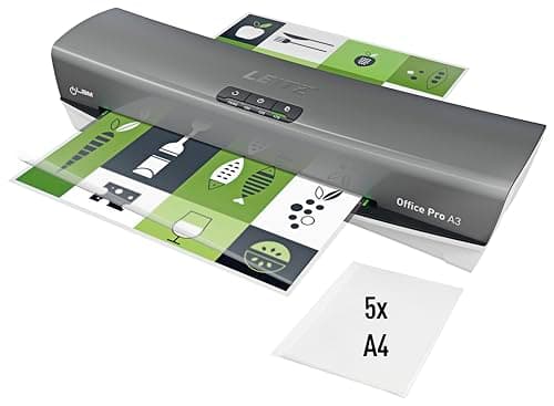 Leitz 75180084 -Plastificadora iLAM Office Pro A3, Calentamiento Ultra Rápido 1 Minuto, 75-125 Micras, Indicador LED Inteligente, Apagado Automático, Incluye 5 Fundas A4 para Plastificar, Gris/Blanco