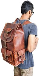 Jaald Zaino vera pelle da 40 cm per zaino da lavoro, scuola, viaggi, escursionismo, attività all'aria aperta, borsa per laptop per donne e uomini - 3