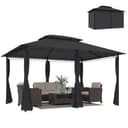 Outsunny Cenador para Jardín 3x4 m Pérgola de Jardín Gazebo con Doble Techo Paredes Laterales Resistente al Agua Carpa para Exterior Terraza Patio Gris - 1