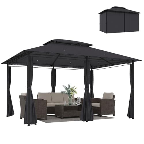 Outsunny Cenador para Jardín 3x4 m Pérgola de Jardín Gazebo con Doble Techo Paredes Laterales Resistente al Agua Carpa para Exterior Terraza Patio Gris