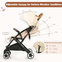 Foldable Baby Stroller, Lightweight Toddler Travel Pushchair for Airplane, Compact Infant Buggy with 5-Point Harness, Adjustable Backrest Footrest Canopy, Storage Basket (Natural) - 3