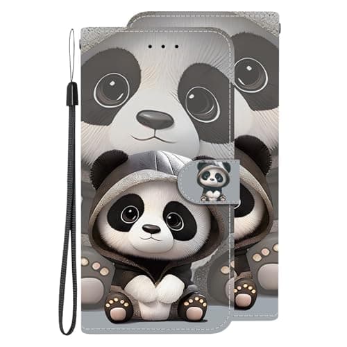 BLOTECH for Realme GT Neo6 Flip Folio Cover,Q-cute Panda Pattern Pattern Painting Magnetic Kickstand Protective Colorful Glossy PU Leather Book Wallet Case Cover for Realme GT Neo6