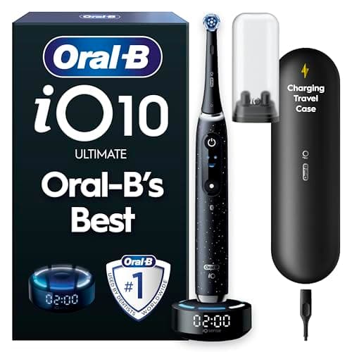 Oral-B iO10 Electric Toothbrushes For Adults, Gifts For Women / Men, 1 Handle, 1 Ultimate Clean Toothbrush Head, Charging Travel Case, 7 Modes, 2 Pin Plug, Cosmic Black, Oral B IO Toothbrush