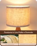 EDISHINE Lampada da Comodino con Paralume in Lino e Base in Legno Massiccio Color Rovere Medio, Lampadina LED E27 4W Inclusa, 2700K, H34 cm, Ø21 cm, Lampada da Tavolo Moderna per Soggiorno, Camera - 3