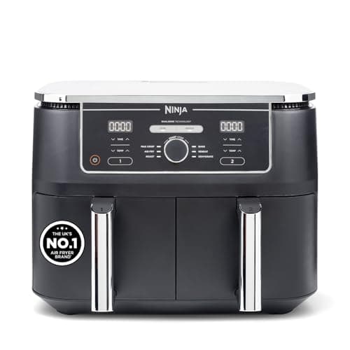 Ninja Foodi MAX Dual Zone Digital Air Fryer, 2 Drawers, 9.5L, 6-in-1, Uses No Oil, Max Crisp, Roast, Bake, Reheat, Dehydrate, Cook 8 Portions, Non-Stick Dishwasher Safe Baskets, Black AF400UK