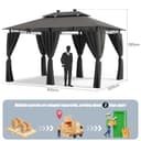 TRIUMPHKEY Pavillon 3x4 Wasserdicht Stabil Winterfest, Garten Pavillion mit seitenwänden, UV-Schutz 50+, Plane Gartenlaube, Metallrahmen Pavillon, Patio Gazebo, Grau mit LED - 3