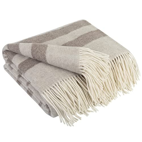 LYHome Cashmere Blanket with Merino - Wool Throw, Sofa Bed and Couch Large Bedspread, Extra Soft Warm Throws for Sofas Chairs, Single Double Size Picnic Blankets (55x79 in | 140x200 cm, Beige Stripes)