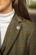 TruClothing - Chaqueta de campo para mujer, bléiser de mezcla de lana con patrón de espiguilla a cuadros, corte ajustado, verde oliva, 46 - 4