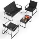 Bealife Conjunto de Muebles de jardín de 4 Piezas, Conjunto de Patio de Tela Teslin, Incluye 3 sillones y 1 Mesa de Vidrio, Adecuado para Patios, Jardines y Espacios al Aire Libre (Negro) - 1