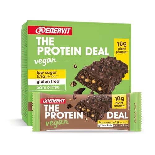 Enervit The Protein Deal Choco Cake Vegan – veganer Proteinriegel, Zartbitterschokolade, 10 g Protein, 0,1 g Zucker, köstlicher pflanzlicher Snack, Glutenfrei, 12 Riegel à 40 g
