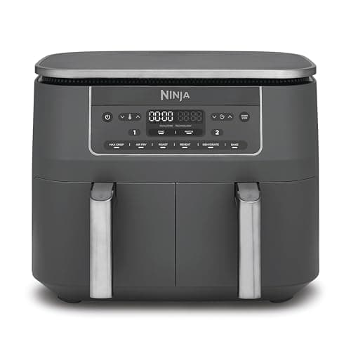 Ninja Dual Zone Digital Air Fryer, 2 Drawers, 6-in-1, Oil Free Hot Air Fryer, 7.6L, Hot Air Fryer, Max Crisp, Roasting, Baking, Reheating, Dishwasher Safe Baskets, Metallic Grey DZ300EU