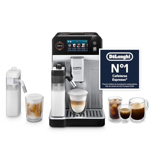 De’Longhi Eletta Ultra – Cafetera Superautomática con Jarra de leche automática, 50+ Bebidas Calientes y Frías, Silent Technology, Pantalla Táctil a Color, Color Metal (ECAM472.85.MB)