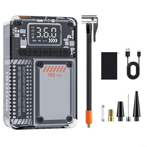 NINMORTH Portable Wireless Compressor 60W Tire Inflator 150PSI Max Pressure Digital Screen LED Torch USB-C Charging for Vehicles