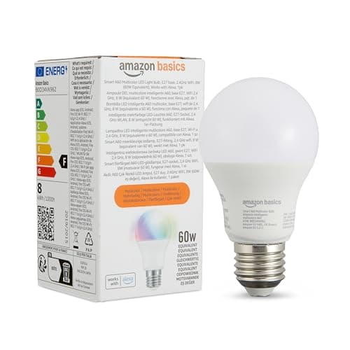 Amazon Basics Smart Bombilla led multicolor, casquillo E27, 8W (equivalente a 60W), funciona solo con Alexa, 1 paquete