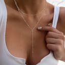 Meteorstarry Y Kette Silber 925 Sterling Silber,Lang Doppelkette Halsreif Silberkette,Boho Layering Anhänger Silberkette Damenkette Jewellery Boho Schmuck Ketten Geschenke für Damen Frauen - 4