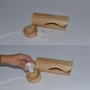 Lampada da Appoggio in Legno di Frassino – Lampada da Tavolo Artigianale con Luce Calda – Design Naturale per Comodino o Scrivania – Design Casa - Bajour Moderna con Cavo in Tessuto e Lampadina GU10 - 6