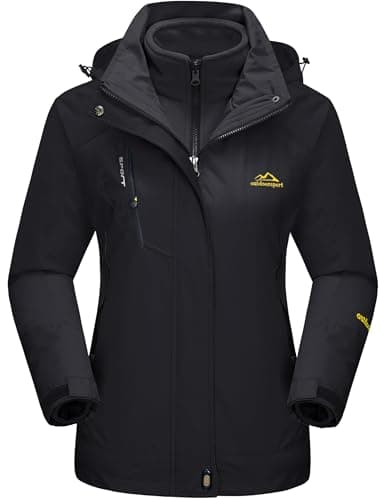 TACVASEN Outdoor Jacket 3 in 1 Women's Fleece Waterproof Ski Snowboard Coat Outdoor, Pure Black, XXL
