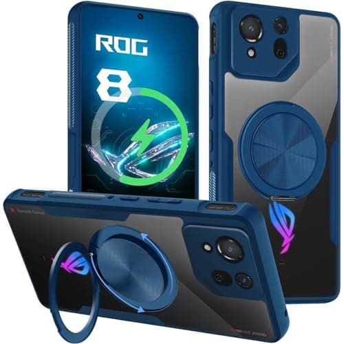 HikerClub Handyhülle für ASUS ROG Phone 8, ROG Phone 8 Pro (2024) Hülle Case mit Magnetisch Ständer, 360 Drehring Blau [Magie Stressabbau Soundeffekt Handyhalter] Stoßfeste Transparent Schutzhülle