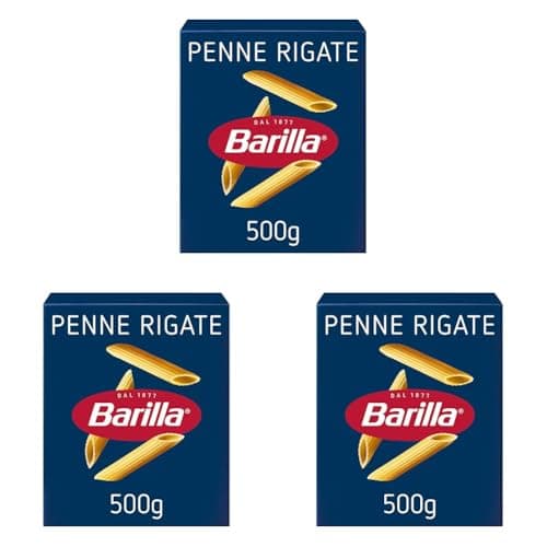 Barilla Penne Rigate – Authentic Italian Pasta Made with Durum Wheat – Classic Short Shape Pasta - For Pasta Bakes - Single Pack of 3 x 500g