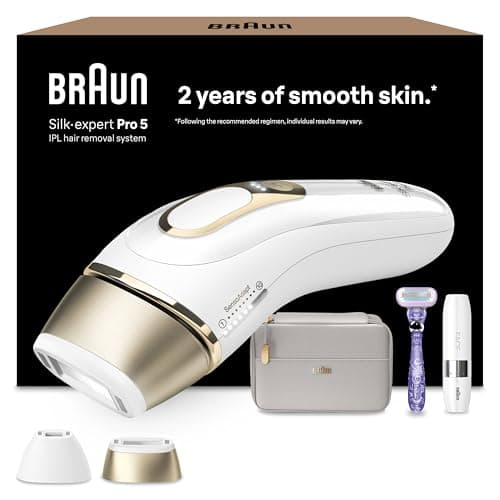 Braun IPL Silk Expert Pro 5, Visible Hair Removal For Women and Men,PL5137, White/Gold & Face Mini Hair Remover, Facial Hair Remover for Women Mini-Sized Design, FS1000, White