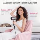 Asciugacapelli agli ioni di litio, 1500 W, motore AC, ad asciugatura rapida, asciugacapelli professionale con 2 velocità e 3 impostazioni di calore, pulsante aria fredda, 1 diffusore e 2 concentratori - 4