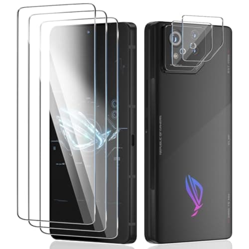 Euukzzea Protector de Pantalla para ASUS ROG Phone 8 /ROG Phone 8 Pro Cristal Templado, 3 Piezas Dureza 9H Vidrio Templado y 2 Piezas Protector de Lente de Cámara, HD Transparente