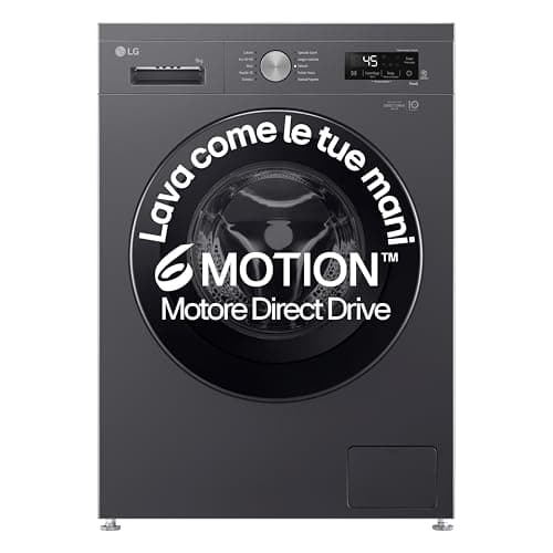 LG F4NX1009NMB Lavatrice 9 kg a Carica Frontale Serie X1, Classe A, 1400 giri, Wi-Fi, 6 Motion Direct Drive, Lavaggio a Vapore Allergy Care, Libera installazione, Middle Black