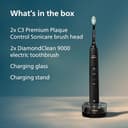Philips Sonicare DiamondClean 9000 Electric Toothbrush, Sonic Toothbrush with App, Pressure Sensor, 4 Brushing Modes, 3 Intensity Levels, Charging Glass, Black, Dual Pack, Model HX9914/54 - 9