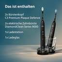 Philips Sonicare DiamondClean 9000 elektrische Zahnbürste, Schallzahnbürste mit App, Andruckkontrolle, 4 Putzmodi, 3 Intensitätsstufen, Ladeglas, Schwarz und Roségold, Zweierpack, Modell HX9914/57 - 9