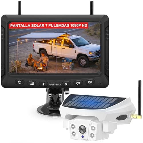 VASTEND Telecamera Retromarcia Wireless Solare con Monitor 7", Sistema di Retromarcia Digitale HD 1080P, Batteria 10000mAh & Attacco Magnetico, IP69K Impermeabile per Camper, Camion, Rimorchio