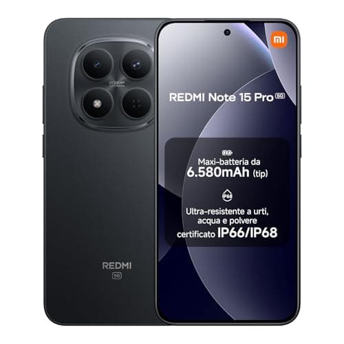 XIAOMI Redmi Note 15 Pro 5G, Smartphone 12+512GB, Batteria massiccia da 6580 mAh, IP66/IP68, Nuova fotocamera 200 MP, Display AMOLED da 6,83", Nero, Garanzia 2 anni, Caricatore non incluso