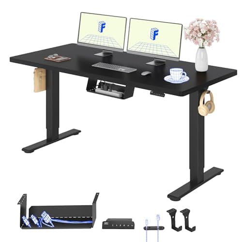 FLEXISPOT Escritorio Elevable Eléctrico E1 Pro Set 140x80, Doble Motor, Tablero Completo, Panel con Memoria, Regulable en Altura, Soporta 100 kg, Negro+Negro