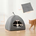 PawHut Cat Cave Bed for Indoor Kittens, Cat House with Removable Cushion and Teaser Ball, Kitty Igloo with Anti-Slip Base, 42 x 42 x 39 cm, Grey - 7