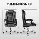 JUPPLIES Silla de Oficina Reclinable con Cojín Lumbar Masajeador – Sillón con Altura Ajustable y Ruedas Silenciosas, Respaldo Alto de PU Acolchado para Escritorio, Estudio o Trabajo (Negro) - 2