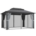 Outsunny 3 x 4m Hardtop Gazebo Canopy with UPF30+ Double Polycarbonate Roof, Aluminium Frame Garden Gazebo Permanent Pavilion with Mosquito Netting and Curtains for Patio, Deck, Grey - 1