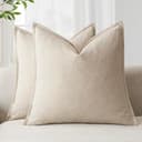 Foindtower Confezione da 2 federe decorative per cuscini, in morbido lino, stile bohémien e rustico, per divano, camera da letto, soggiorno, decorazione per la casa, 50,8 x 50,8 cm, beige naturale - 1