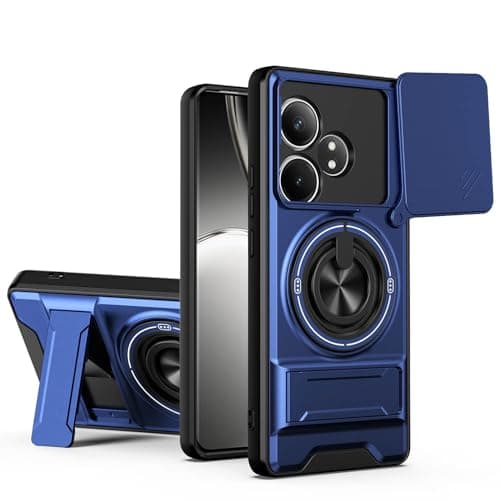 YSONCHAN Phone Case for OPPO Realme GT 6T/Realme GT 6 5G/GT Neo6, Shockproof Cover with Slide Camera Cover, 360° Magnetic Rotating Ring Stand, Anti-Fingerprint Case. Blue