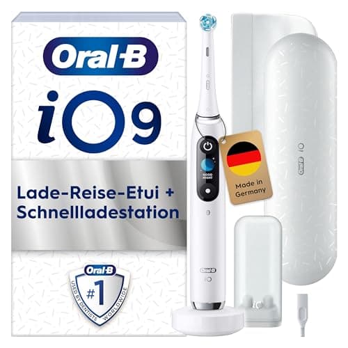 Oral-B iO Series 9 Electric Toothbrush, Includes 1 Toothbrush Head, Charging Travel Case, Quick Charging Station, 7 Modes for Dental Care, Electric Toothbrush, Designed by Braun, White