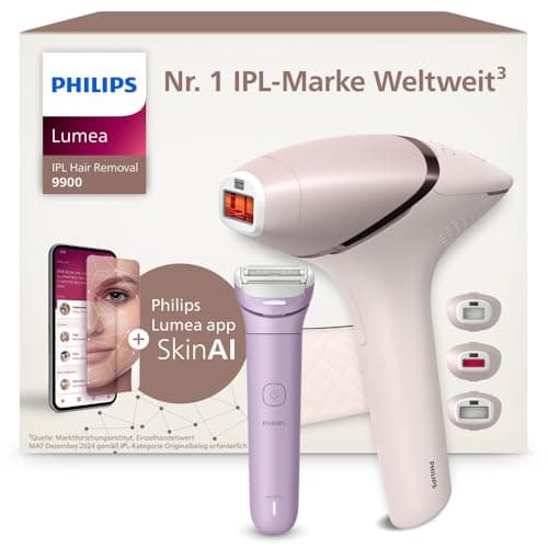 Philips Lumea IPL 9900 Series Haarentfernungsgerät BRI953/02 inkl. Lady Shaver BRL149/00 – Alternative zur Laserhaarentfernung – 3 Aufsätze für Körper, Gesicht & Präzisionsbereiche – kabellos